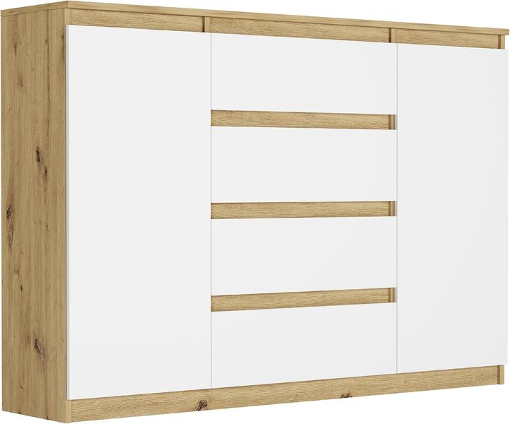 Modern gestaltete Weiss-Artisan-Mix Kommode mit Kombination aus Schraenken und Schubladen, grosszuegiger Stauraum 140 x 40 x 98 cm