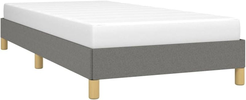 Dunkelgraues Stoff-Polstereinzelbett mit stabiler Beinkonstruktion und durchgehendem Lattenrostsystem, komfortables Schlafmoebel 100 x 200 cm