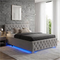 Dunkelgraues Chesterfield-Samtpolsterbett mit LED-Beleuchtung, belastbar bis 200 kg, Lattenrost und Stauraum-Bettkasten mit Gasdruckfeder 120 x 200 cm