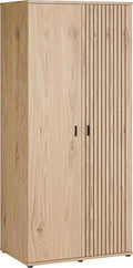 Skandinavischer Kleiderschrank in Natur-Wildeiche Dekor aus Holzwerkstoff, zweitueriges Design mit Lamellendetails fuer Schlafraeume 90,1 x 201,5 x 58,7 cm