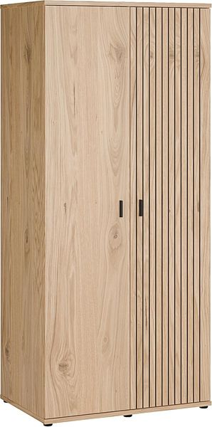 Skandinavischer Kleiderschrank in Natur-Wildeiche Dekor aus Holzwerkstoff, zweitueriges Design mit Lamellendetails fuer Schlafraeume 90,1 x 201,5 x 58,7 cm