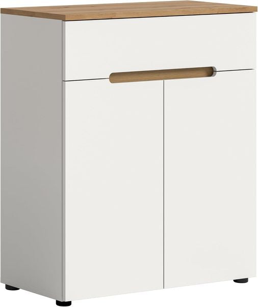 Moderne Schuhaufbewahrungskommode in weiss mit Artisan-Eiche Akzenten, platzsparendes Eingangsmoebel 80 x 94 x 37 cm