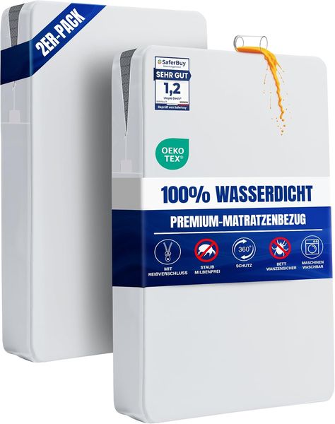 Zweiteiliges Premium-Set wasserdichter Matratzenbezuege mit Reissverschluss, passgenaue Schutzabdeckung 160 x 200 x 20 cm
