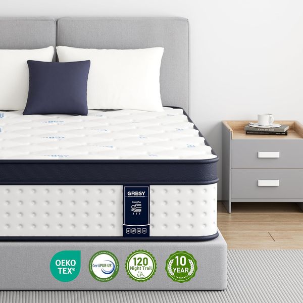 26 cm hohe zertifizierte Hybrid-Matratze aus Taschenfederkern und Memory-Schaum, 7-Zonen Unterstuetzung mit Bewegungsisolierung, Haerte H3 135 x 190 cm