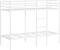 Weisses stabiles Stahl-Etagenbett mit praktischer Aufstiegsleiter, modernes Hochbett-Gestell ohne Matratze fuer Kinder- und Gaestezimmer 80 x 200 cm