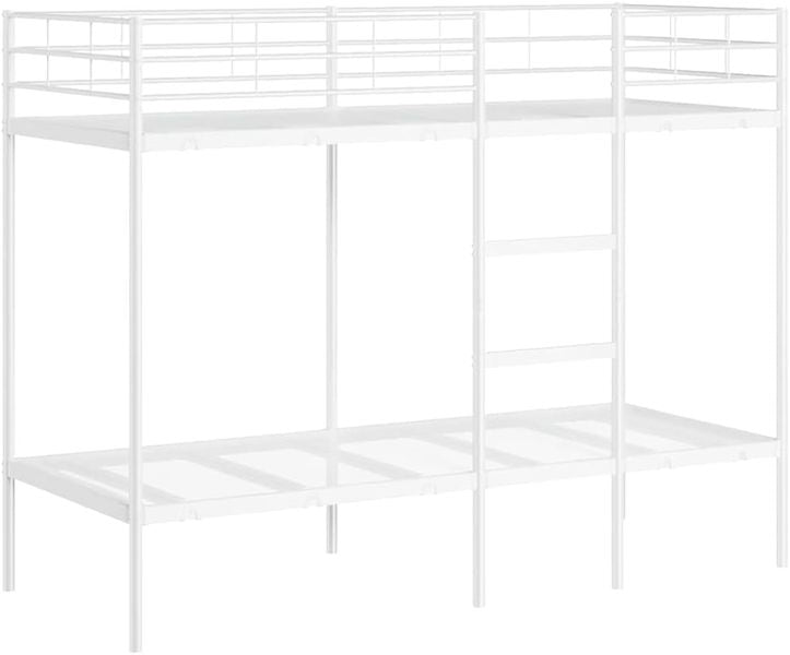 Weisses stabiles Stahl-Etagenbett mit praktischer Aufstiegsleiter, modernes Hochbett-Gestell ohne Matratze fuer Kinder- und Gaestezimmer 80 x 200 cm