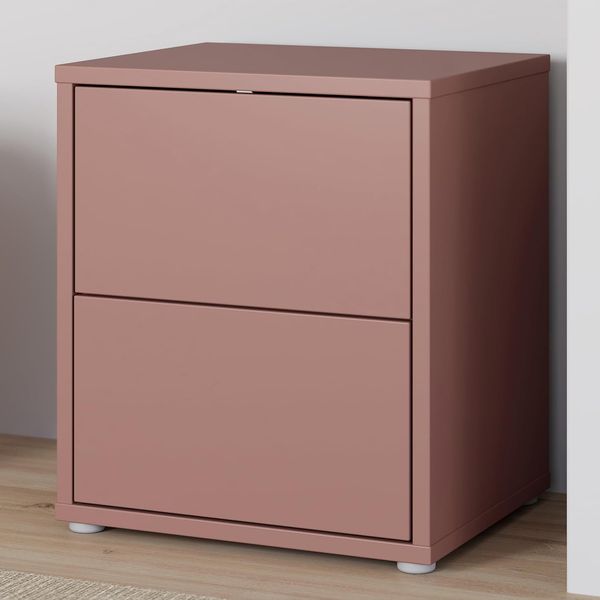 Terrakotta-farbene moderne Nachtkommode aus Holzwerkstoff mit zwei Stauraumschubladen, praktisches Schlafzimmermoebel 49,8 x 57,5 x 41,5 cm