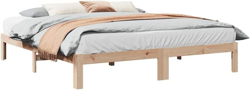 Robustes Doppelbett aus massivem Kiefernholz, klassisches Holzbettgestell ohne Matratze fuer dauerhafte Nutzung im Schlafzimmer 180 x 200 cm