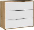 100 cm breite moderne Aufbewahrungskommode in Weiss-Mauvella-Eiche Dekor aus Holzwerkstoff, mit drei geraeumigen Schubladen 97,9 x 81,7 x 41,4 cm
