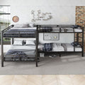 Stabiles schwarzes Eisen-Etagenbett mit dreistufiger Aufstiegsleiter und durchgehendem Lattenrost, flexible Mehrbettkonfiguration in 90 x 200 cm und 140 x 200 cm