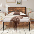 Braunes Vintage-Metall-Einzelbett mit massivem Holzkopfteil und stabilem Lattenrost, geeignetes Jugend- und Gaestebett 90 x 200 cm